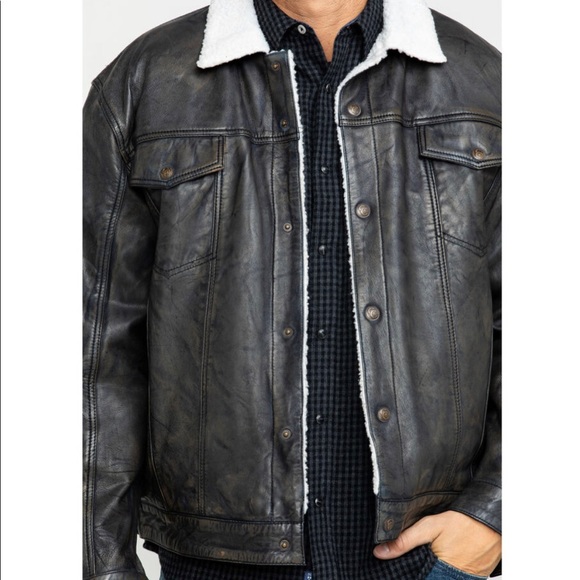 NWT Cripple Creek Men's Black Conceal Carry Sherpa Trucker Leather Jacket Small - Picture 2 of 14
